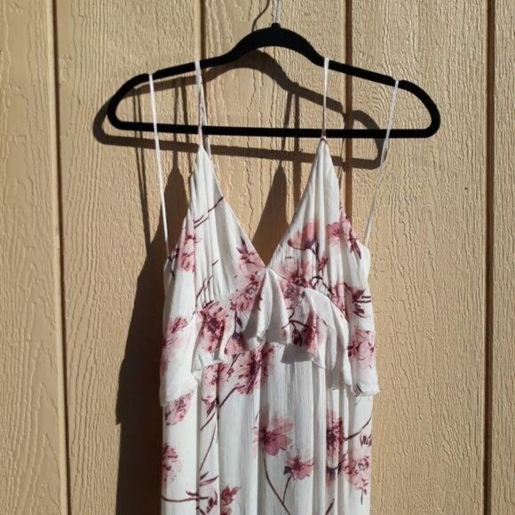 Cotton Candy Boho Romantic Feminine Floral Raw Hem High Slit Maxi Dress Sz M - Picture 6 of 16